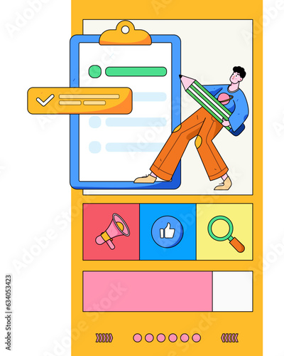 Invite friends to conduct questionnaire survey flat vector concept operation hand drawn illustration 