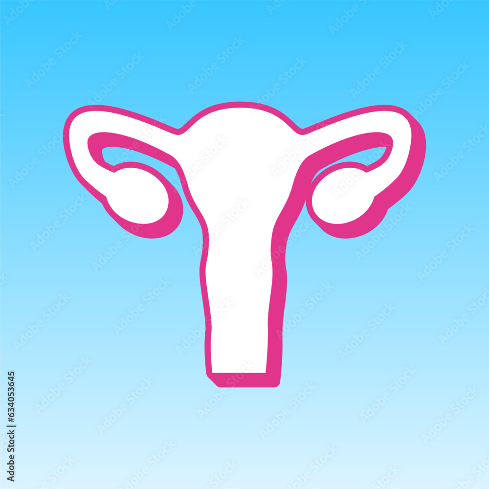 Human anatomy. Uterus sign. Cerise pink with white Icon at picton blue background. Illustration. Human anatomy. Uterus sign. Cerise pink with white Icon at picton blue background. Illustration.