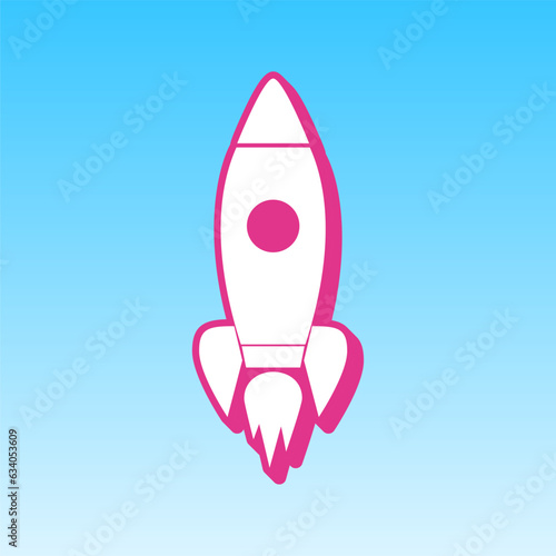 Rocket sign illustration. Cerise pink with white Icon at picton blue background. Illustration.