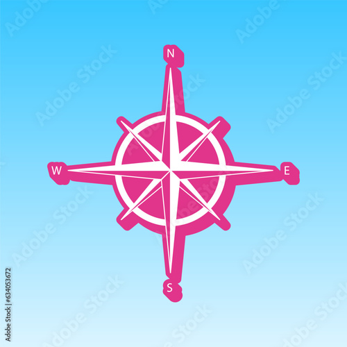 Wind rose sign. Cerise pink with white Icon at picton blue background. Illustration. photo
