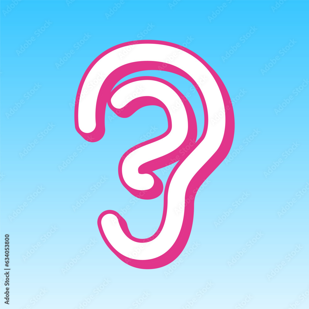 Human anatomy. Ear sign. Cerise pink with white Icon at picton blue background. Illustration. Human anatomy. Ear sign. Cerise pink with white Icon at picton blue background. Illustration.