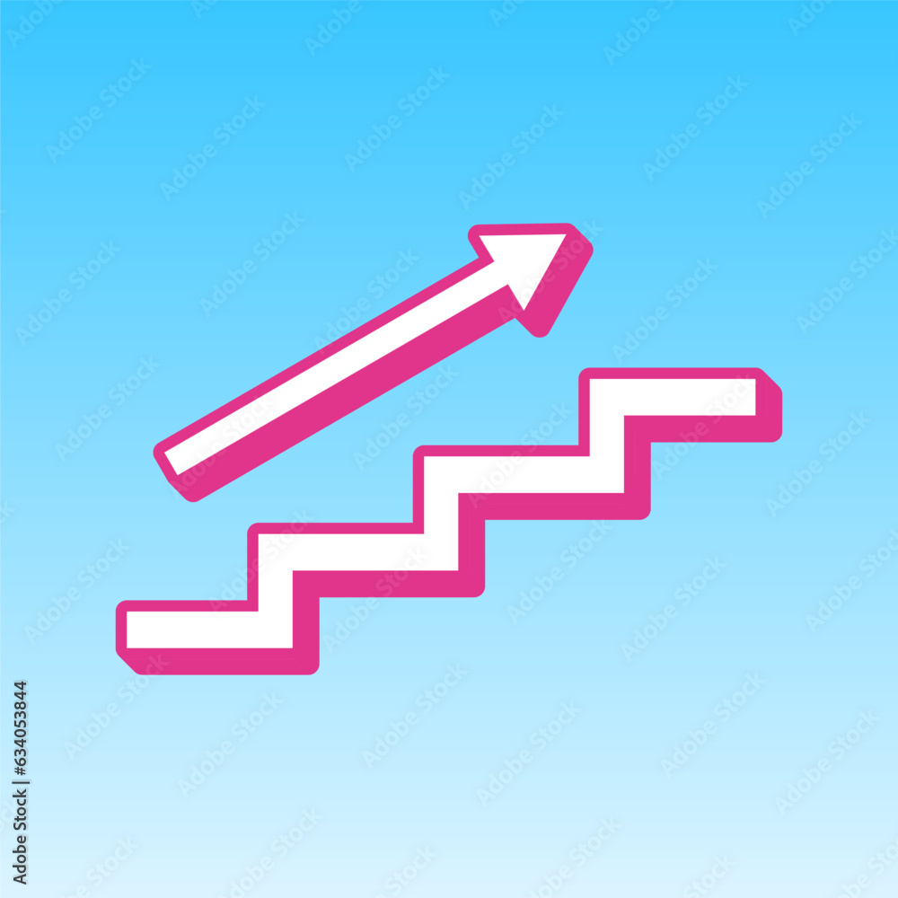 Stair with arrow. Cerise pink with white Icon at picton blue background. Illustration. Stair with arrow. Cerise pink with white Icon at picton blue background. Illustration.