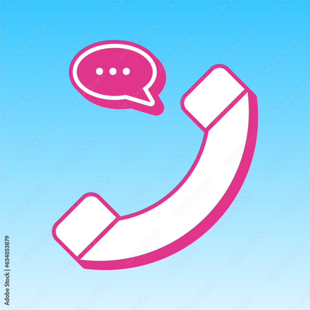 Phone with speech bubble sign. Cerise pink with white Icon at picton blue background. Illustration. Phone with speech bubble sign. Cerise pink with white Icon at picton blue background. Illustration.