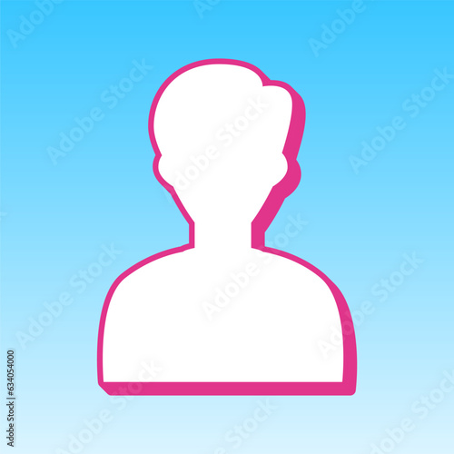 User avatar illustration. Anonymous sign. Cerise pink with white Icon at picton blue background. Illustration.