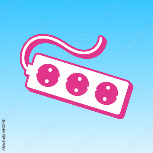 Electric extension plug sign. Cerise pink with white Icon at picton blue background. Illustration.