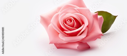 Pink rose on white backdrop