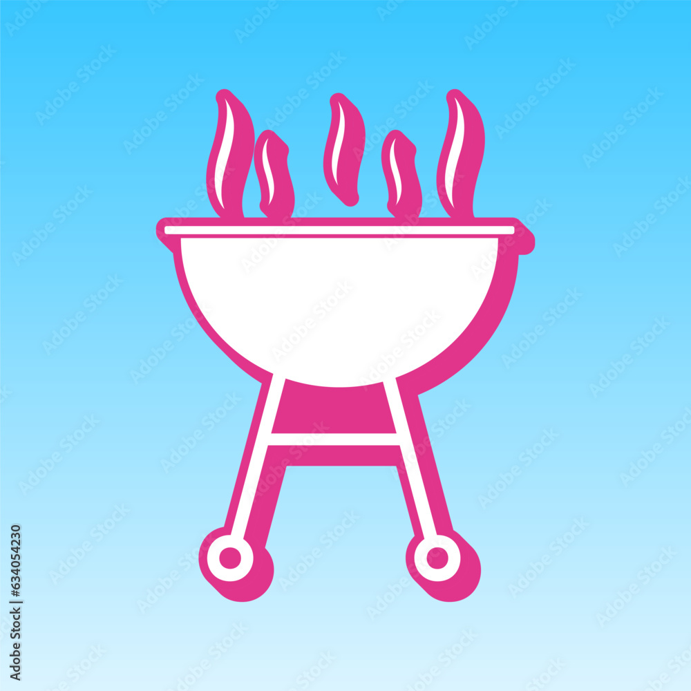 Barbecue simple sign. Cerise pink with white Icon at picton blue background. Illustration. Barbecue simple sign. Cerise pink with white Icon at picton blue background. Illustration.