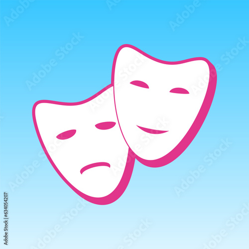 Theater icon with happy and sad masks. Cerise pink with white Icon at picton blue background. Illustration.