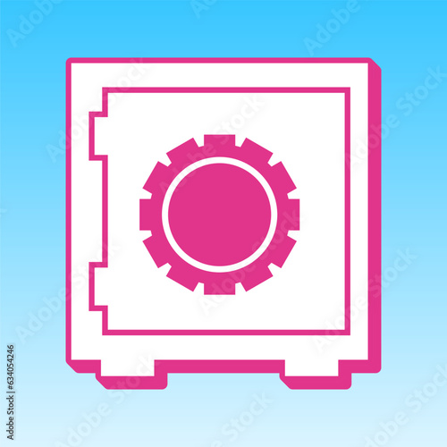 Safe sign illustration, crib, vault, lock box. Cerise pink with white Icon at picton blue background. Illustration.
