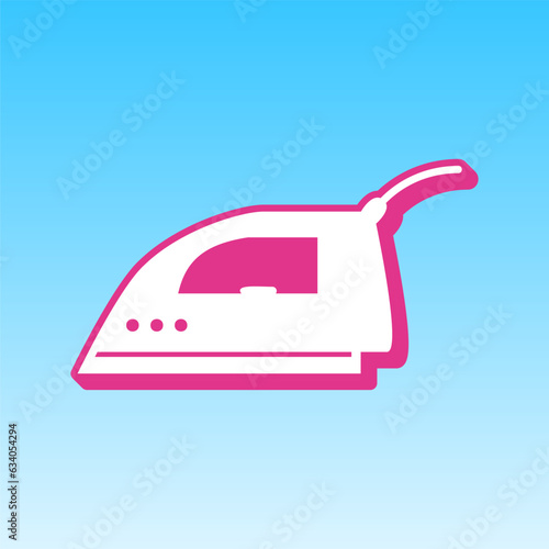 Smoothing Iron sign. Cerise pink with white Icon at picton blue background. Illustration.