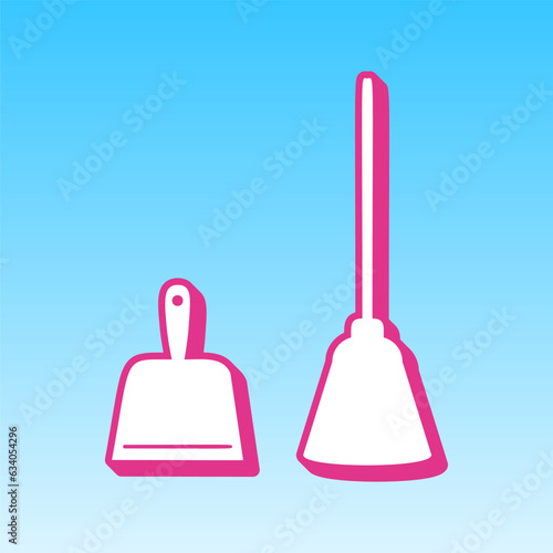 Dustpan equipment. Cerise pink with white Icon at picton blue background. Illustration. photo