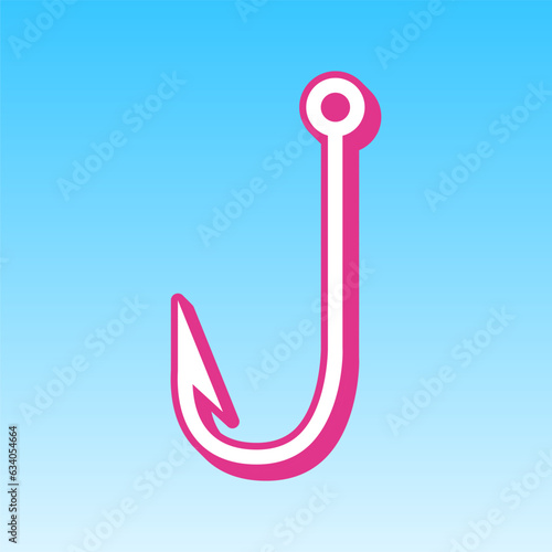 Fishing Hook sign illustration. Cerise pink with white Icon at picton blue background. Illustration.