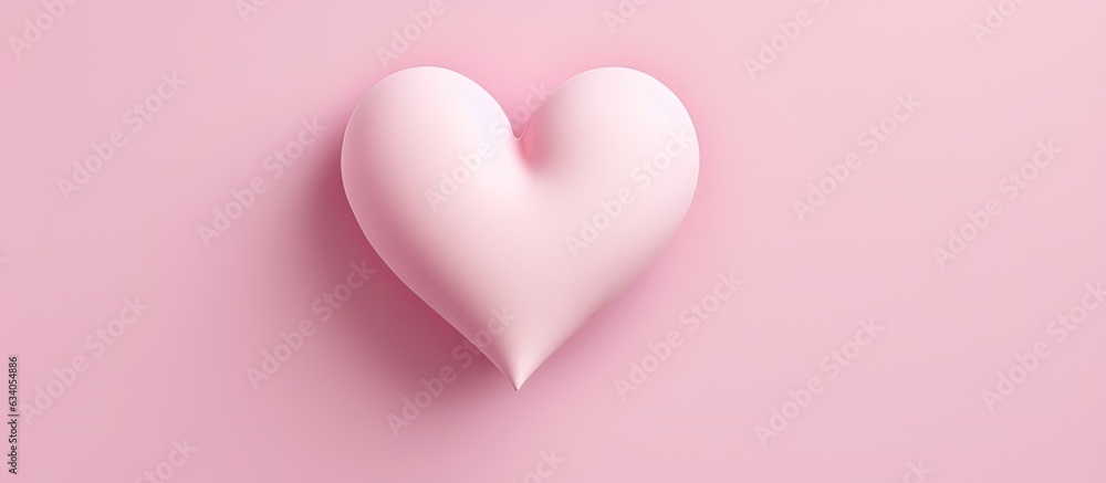 Overhead view of pink background with paper heart for Valentine s Day