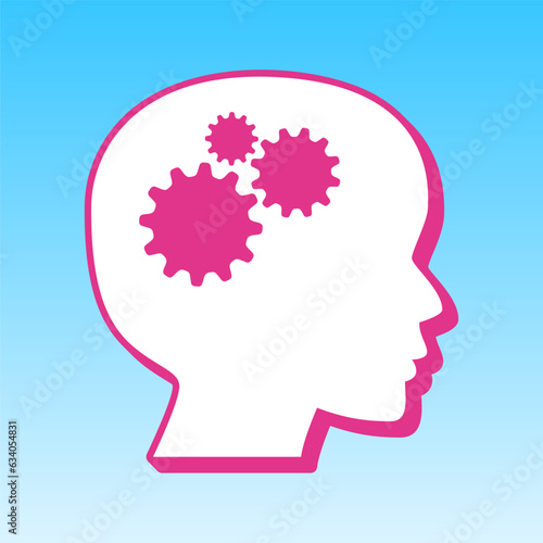 Thinking head sign. Cerise pink with white Icon at picton blue background. Illustration.