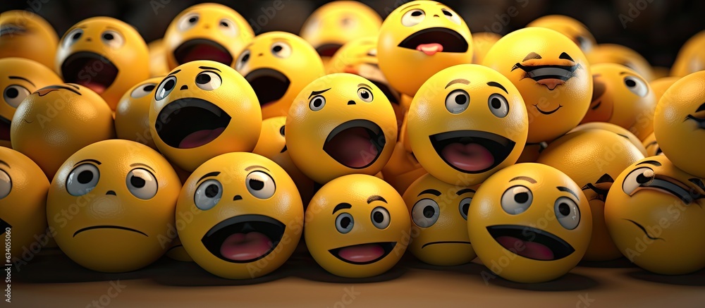 Obraz premium Emoticon filled 3D rendering with expressive faces leaving space for text