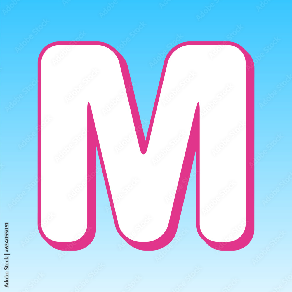 Letter M sign design template element. Cerise pink with white Icon at picton blue background. Illustration. Letter M sign design template element. Cerise pink with white Icon at picton blue background. Illustration.