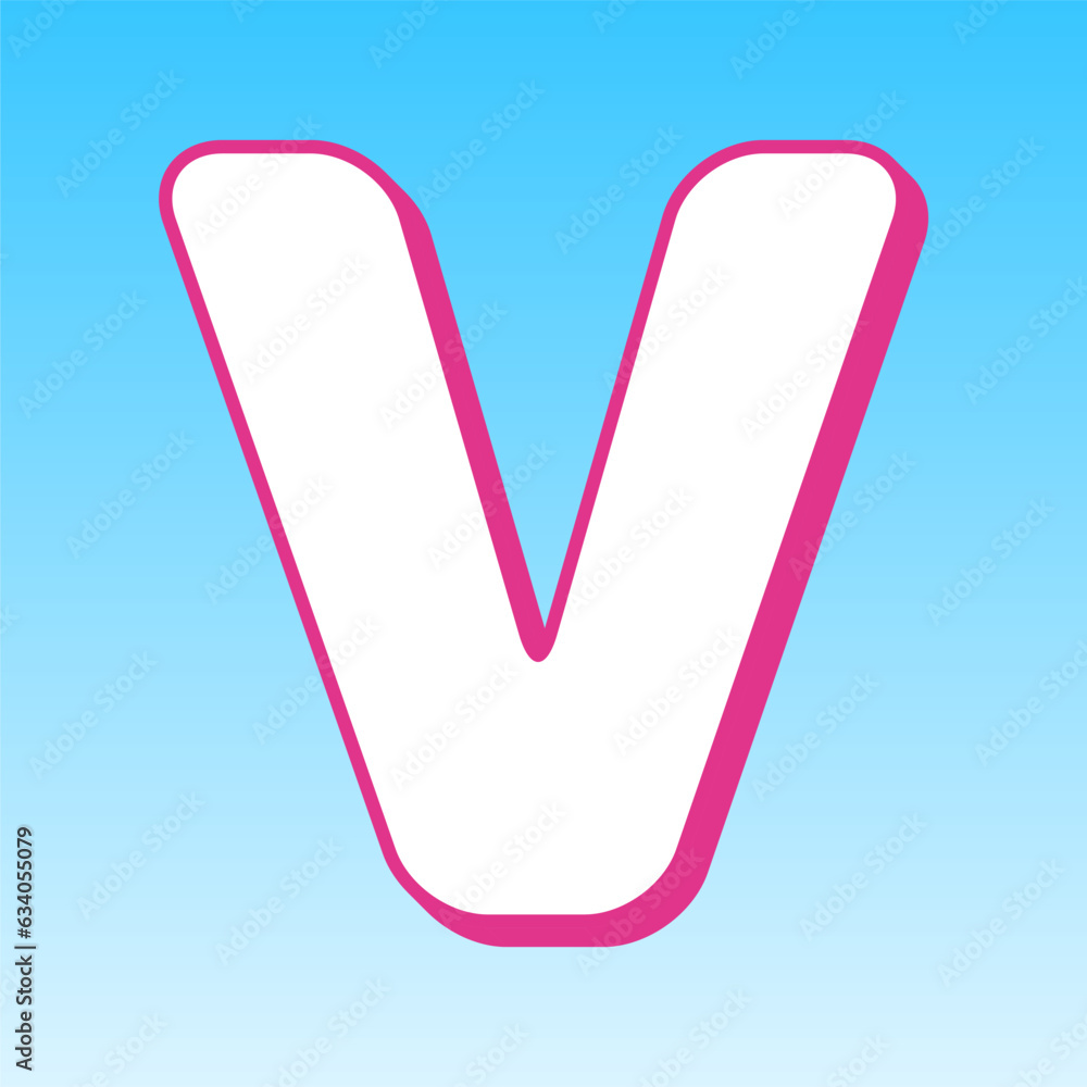 Letter V sign design template element. Cerise pink with white Icon at picton blue background. Illustration. Letter V sign design template element. Cerise pink with white Icon at picton blue background. Illustration.