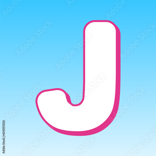 Letter J sign design template element. Cerise pink with white Icon at picton blue background. Illustration.