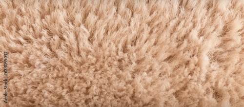 The top down view of an empty beige carpet serves as a blank space for text with a new fluffy background