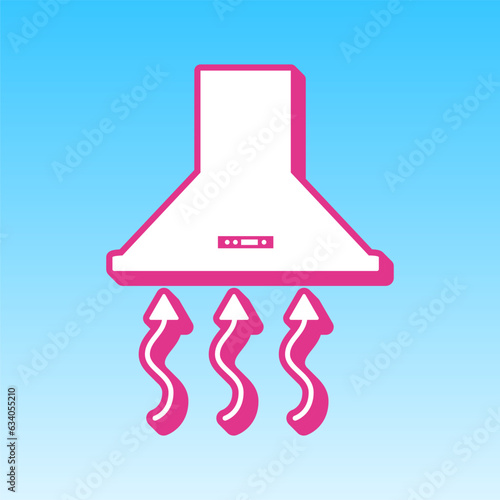 Exhaust hood. Range hood. Kitchen ventilation sign. Cerise pink with white Icon at picton blue background. Illustration.