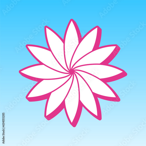 Flower sign. Cerise pink with white Icon at picton blue background. Illustration.