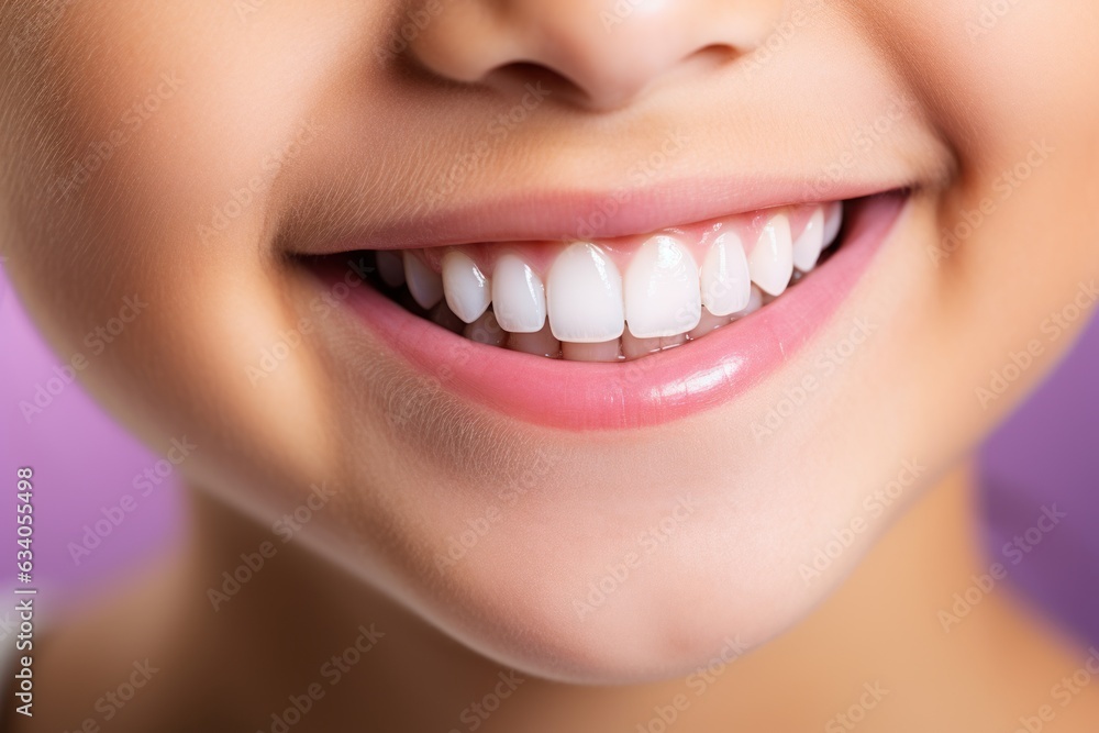 Obraz premium A smiling woman advertising oral hygiene products containing microparticles