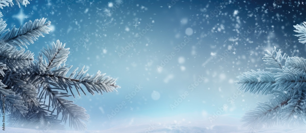 Snowflakes and fir tree branches on a wintry backdrop with space for design Snowflakes and fir tree branches on a wintry backdrop with space for design