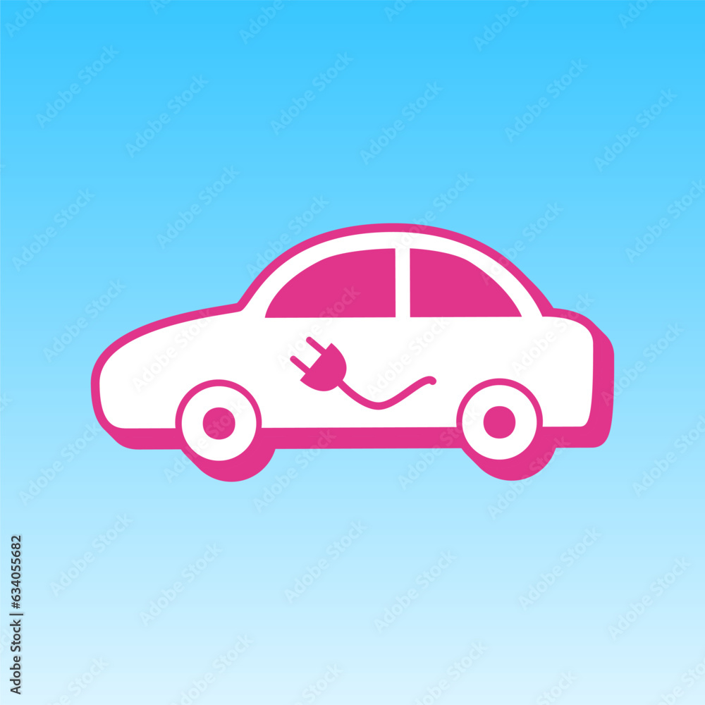 Electric car sign. Cerise pink with white Icon at picton blue background. Illustration.