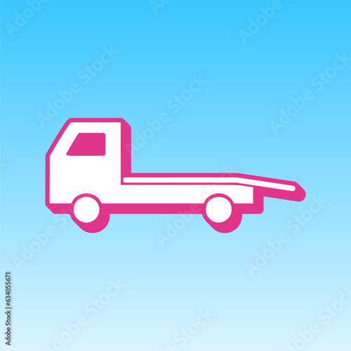 Service of evacuation sign. Cerise pink with white Icon at picton blue background. Illustration.
