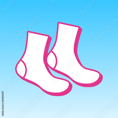 Socks sign. Cerise pink with white Icon at picton blue background. Illustration.