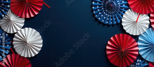July 4th celebration with patriotic fans blue red white stars and space for text