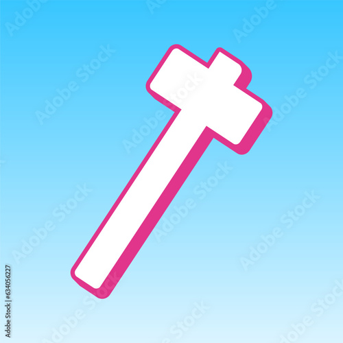 Hammer sign illustration. Cerise pink with white Icon at picton blue background. Illustration.