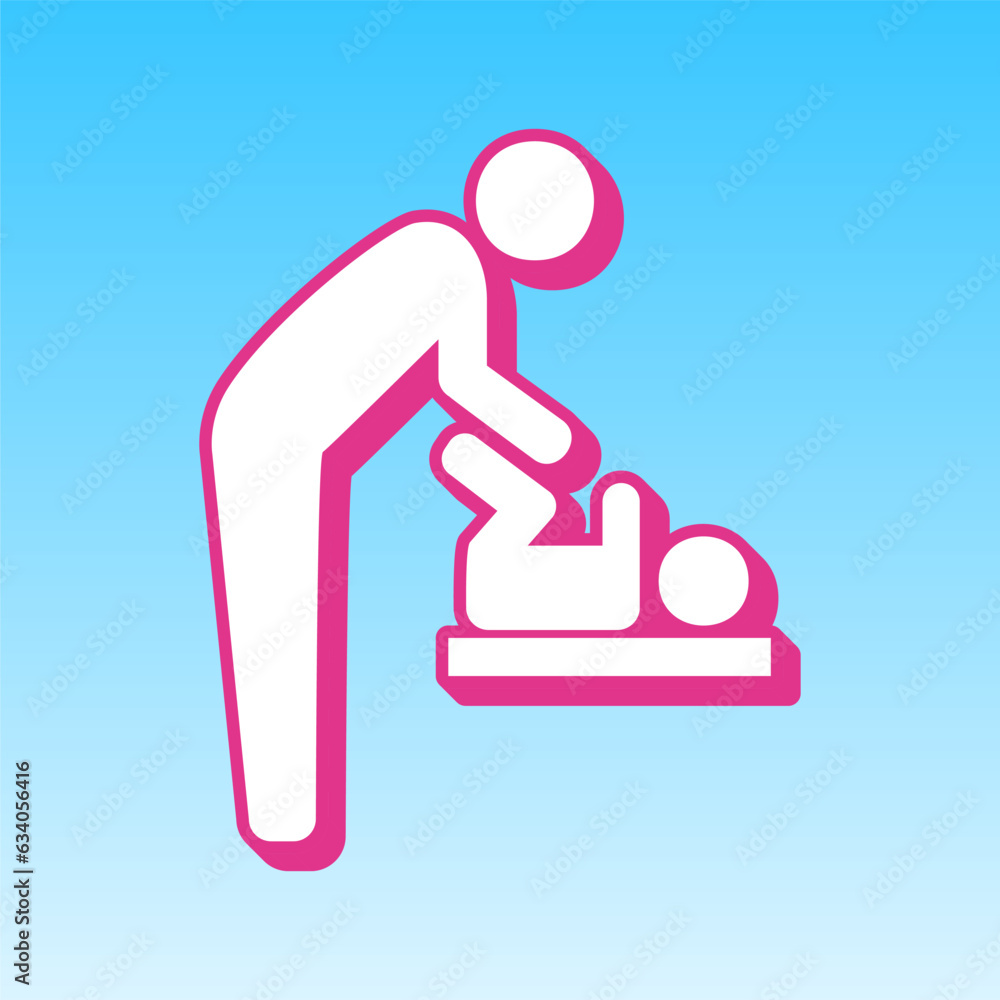 Father swaddles baby sign. Cerise pink with white Icon at picton blue background. Illustration. Father swaddles baby sign. Cerise pink with white Icon at picton blue background. Illustration.