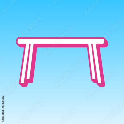 Table sign. Cerise pink with white Icon at picton blue background. Illustration.