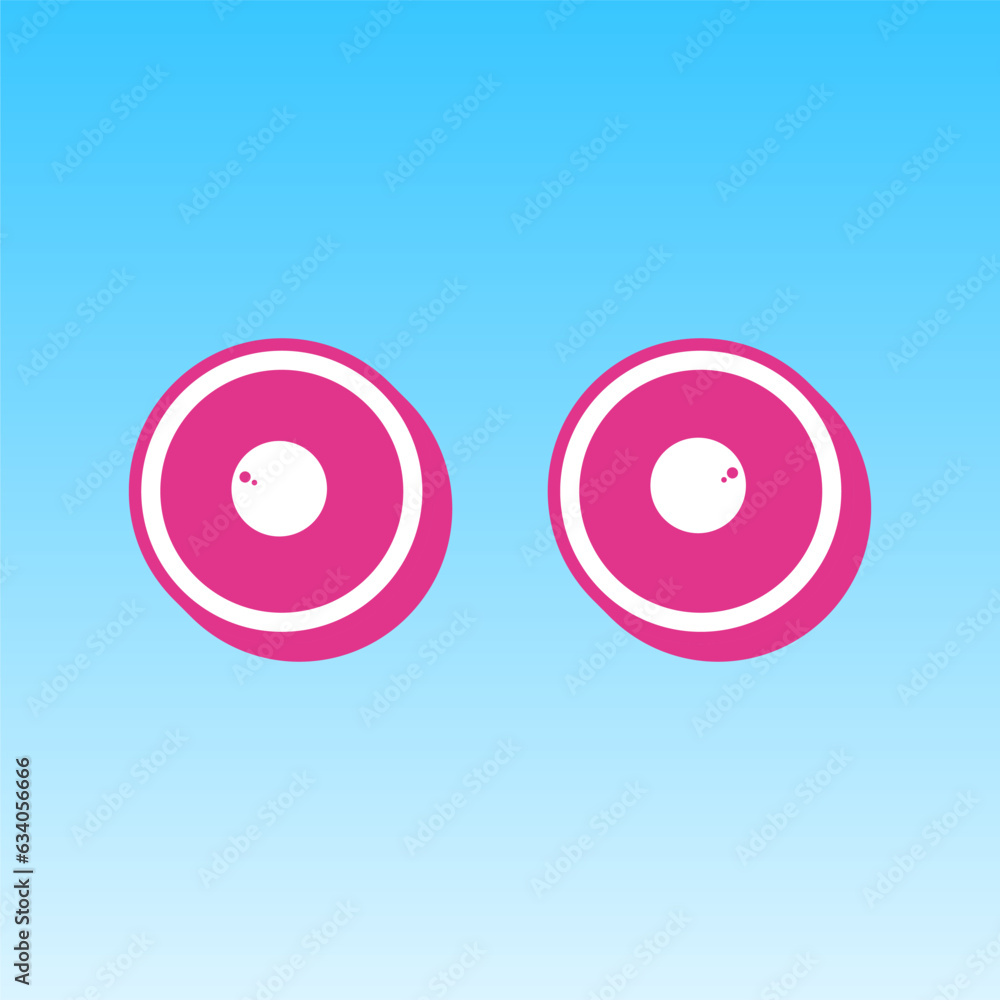 Cartoon eyes sign. Cerise pink with white Icon at picton blue background. Illustration.