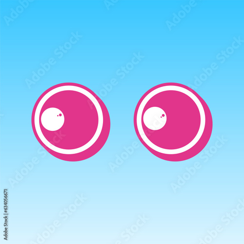 Cartoon eyes. Looking to the left. Cerise pink with white Icon at picton blue background. Illustration.