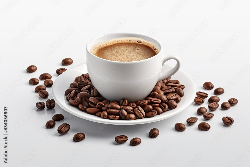 Obraz premium cup of coffee with beans in white background Generative Ai