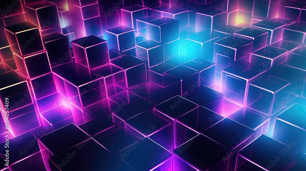 Multicolored neon cubes background Multicolored neon cubes background