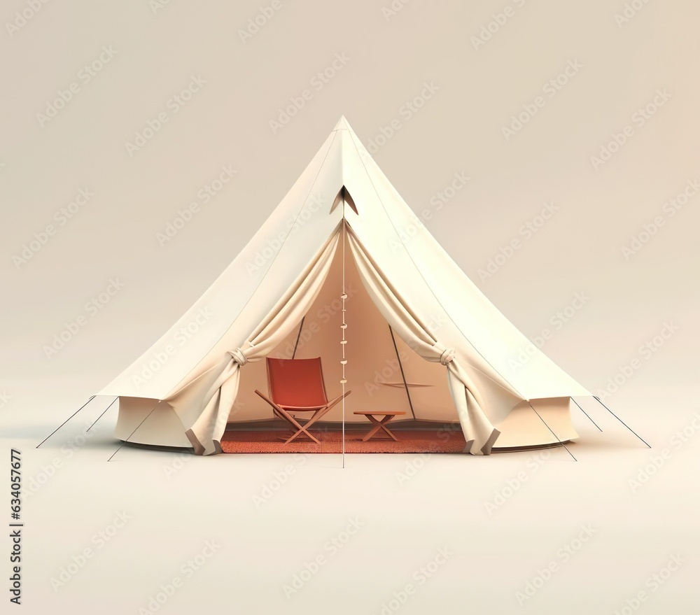 A tent with a chair inside it with cream background