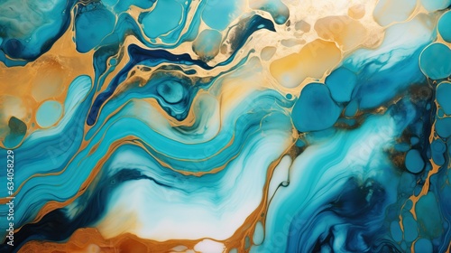 Wallpaper Mural Abstract liquid art flow in hues of blue and gold. Torontodigital.ca