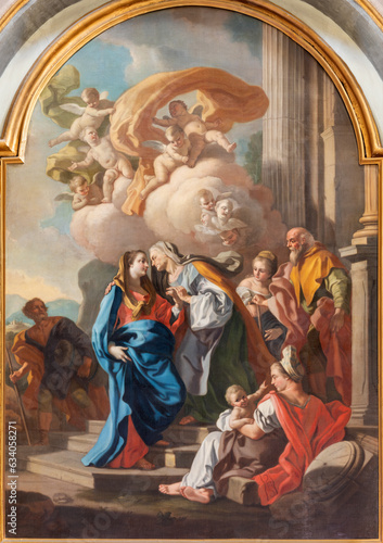 NAPLES, ITALY - APRIL 23, 2023:  The painting of Visitation in the church Chiesa di San Nicola alla Carita by Francesco de Mura from 18. cent. photo