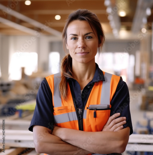 Female construction worker standing and posing, boss day images © Ingenious Buddy 