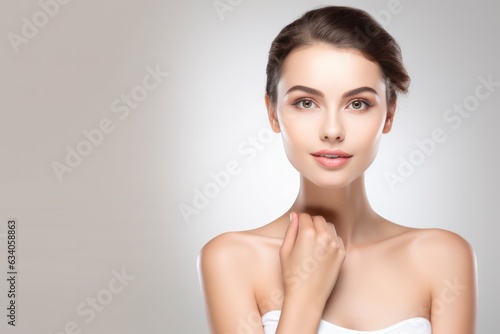 beautiful young woman with clean skin. skin care, cosmetology and beauty concept