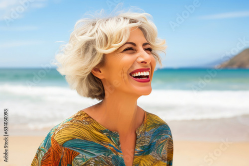 Laughing Woman on a Tropical Shore