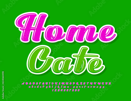 Vector cute poster Home Cafe with cozy style Font. Violet set of calligraphy Alphabet Letters and Numbers