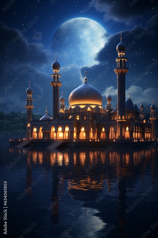 AI Generated photo of the mosque with a beautiful night sky