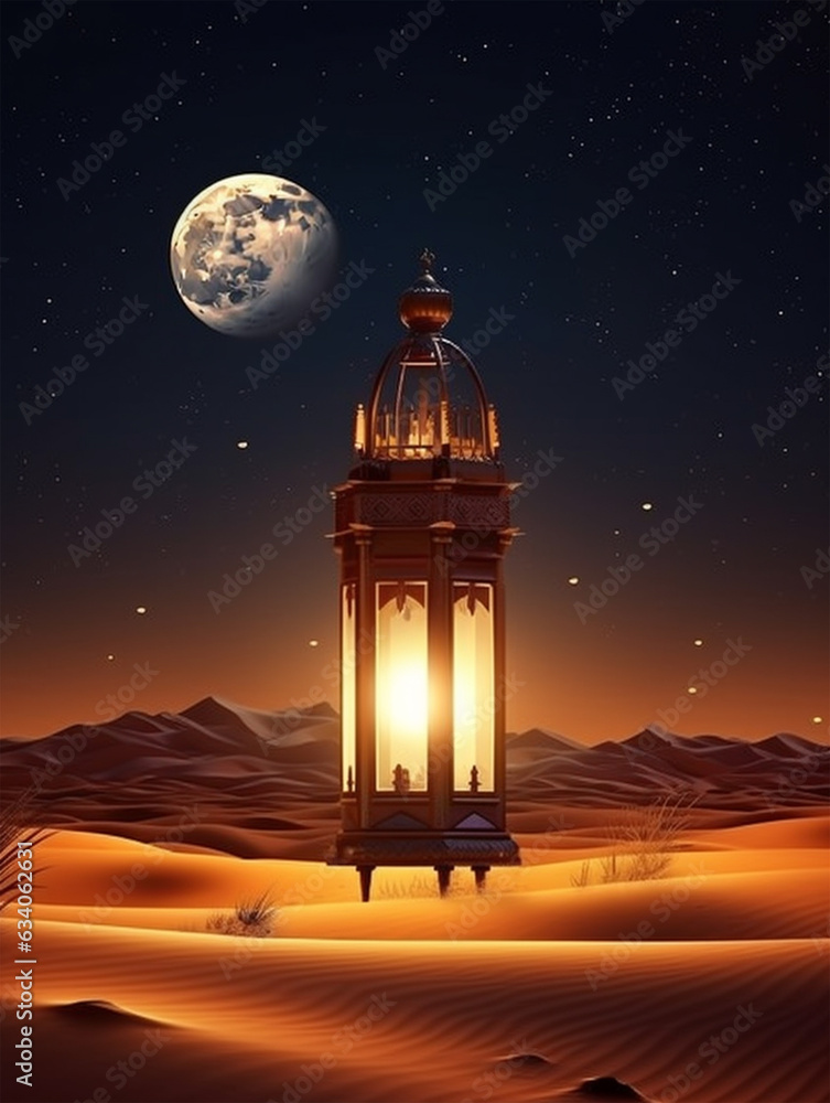 3D rendered Beautiful Islamic background with mosque and lanterns template - ai generative 3D rendered Beautiful Islamic background with mosque and lanterns template - ai generative