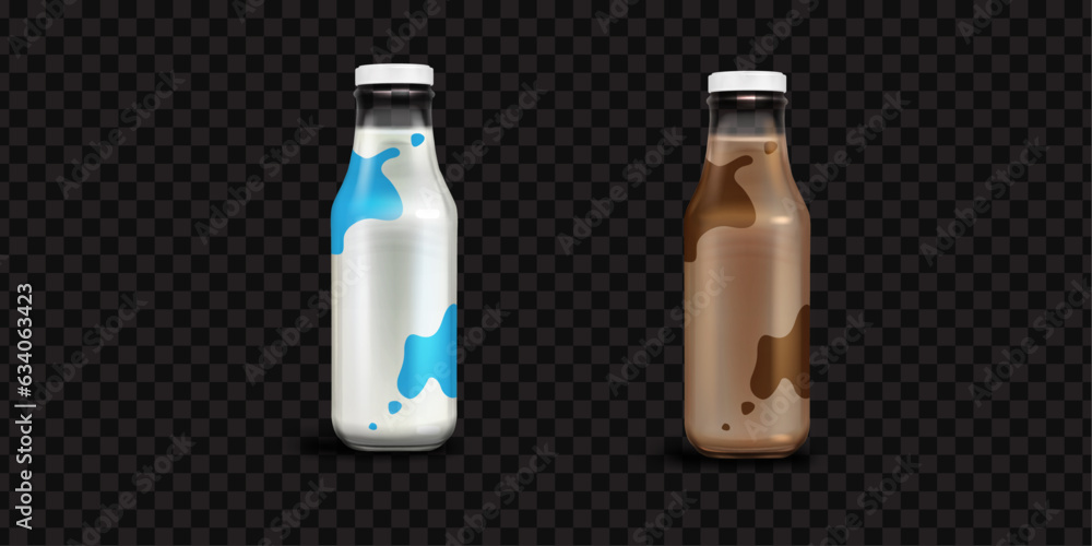 Chocolate, Milk Bottles. Vector Illustration. Chocolate, Milk Bottles. Vector Illustration.