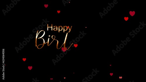 Happy birhtday animation text, letters and flying particle gold. Color changing video animated text