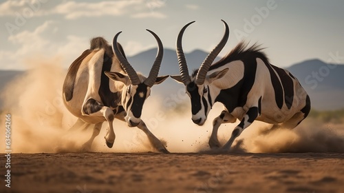 Gemsbok (oryx gazella) fighting, Battle of the Gemsbok. photo